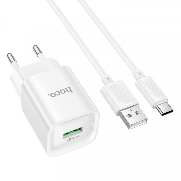 Мережевий зарядний пристрій з кабелем HOCO C145A Charm single port QC3.0 charger set(Type-C) White (6942007630238)