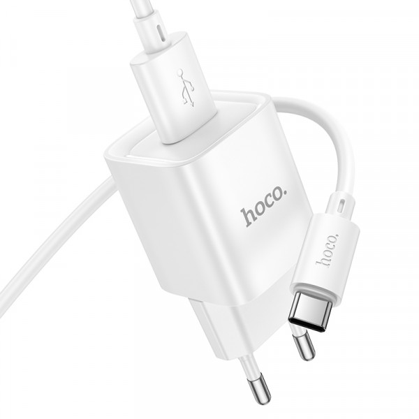 Мережевий зарядний пристрій з кабелем HOCO C145A Charm single port QC3.0 charger set(Type-C) White (6942007630238)