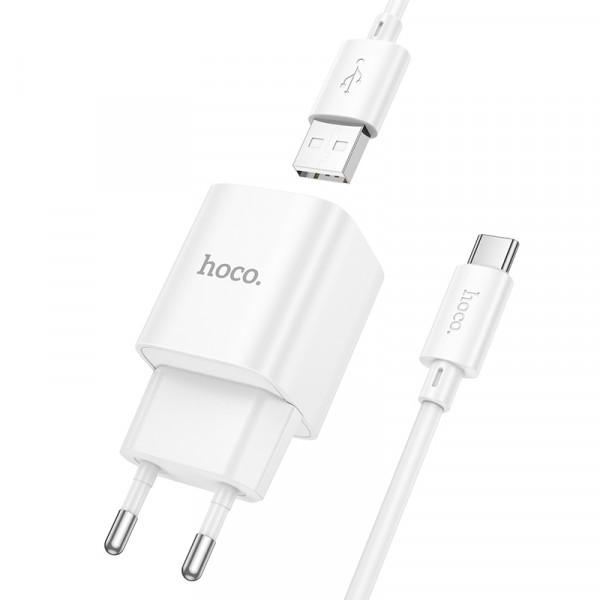 Мережевий зарядний пристрій з кабелем HOCO C145A Charm single port QC3.0 charger set(Type-C) White (6942007630238)