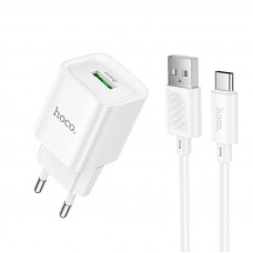 Мережевий зарядний пристрій з кабелем HOCO C145A Charm single port QC3.0 charger set(Type-C) White (6942007630238)