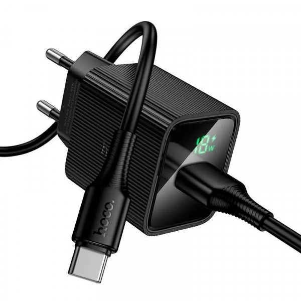 Мережевий зарядний пристрій з кабелем HOCO CS111A Lounge single-port 22.5W multi-protocol charger set(Type-C) Black (6942007680363)