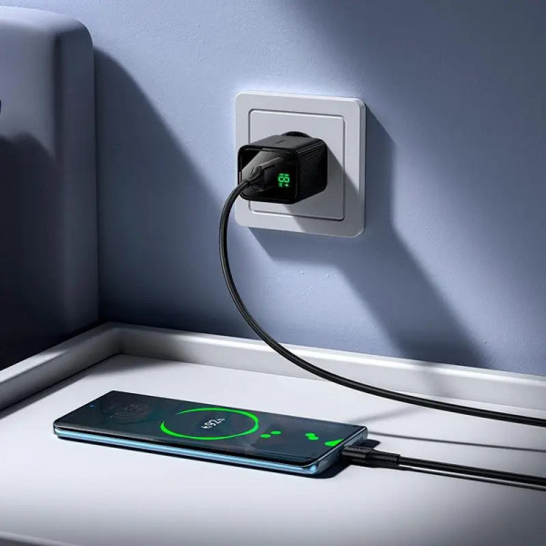 Мережевий зарядний пристрій з кабелем HOCO CS111A Lounge single-port 22.5W multi-protocol charger set(Type-C) Black (6942007680363)