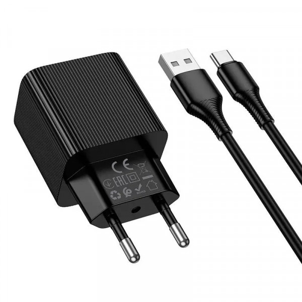 Мережевий зарядний пристрій з кабелем HOCO CS111A Lounge single-port 22.5W multi-protocol charger set(Type-C) Black (6942007680363)