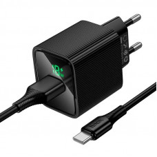 Мережевий зарядний пристрій з кабелем HOCO CS111A Lounge single-port 22.5W multi-protocol charger set(Type-C) Black (6942007680363)