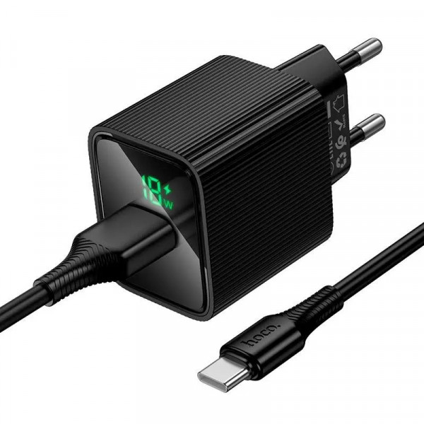 Мережевий зарядний пристрій з кабелем HOCO CS111A Lounge single-port 22.5W multi-protocol charger set(Type-C) Black (6942007680363)