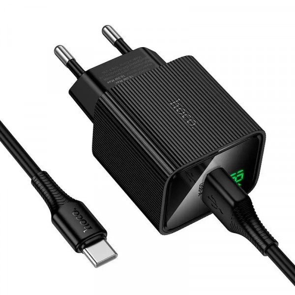 Мережевий зарядний пристрій з кабелем HOCO CS111A Lounge single-port 22.5W multi-protocol charger set(Type-C) Black (6942007680363)