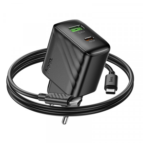 Мережевий зарядний пристрій з кабелем HOCO CS25A Rico PD20W+QC3.0 charger set(C to C) Black (6942007639804)