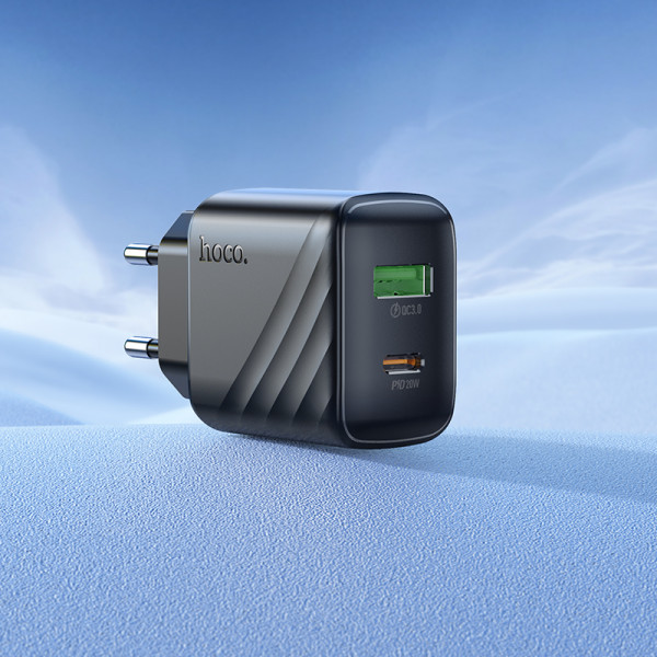 Мережевий зарядний пристрій з кабелем HOCO CS25A Rico PD20W+QC3.0 charger set(C to C) Black (6942007639804)