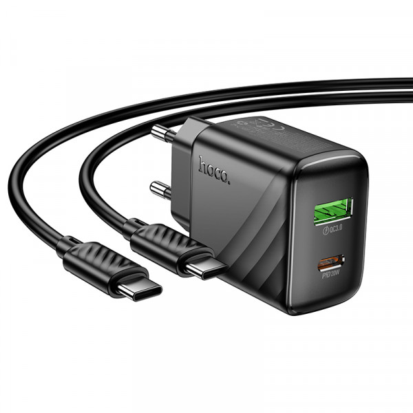 Мережевий зарядний пристрій з кабелем HOCO CS25A Rico PD20W+QC3.0 charger set(C to C) Black (6942007639804)
