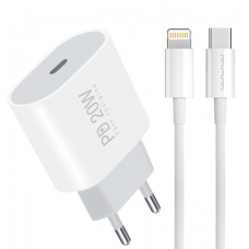 Мережевий зарядний пристрій з кабелем WUW-T79L PD 20W USB C charger with type c to lightning cable (6972573336234)