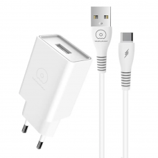 Мережевий зарядний пристрій з кабелем WUW-T82 Single USB home charger set type-c (6972573336555)