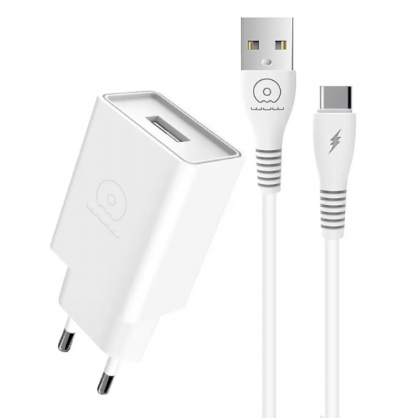 Мережевий зарядний пристрій з кабелем WUW-T82 Single USB home charger set type-c (6972573336555)