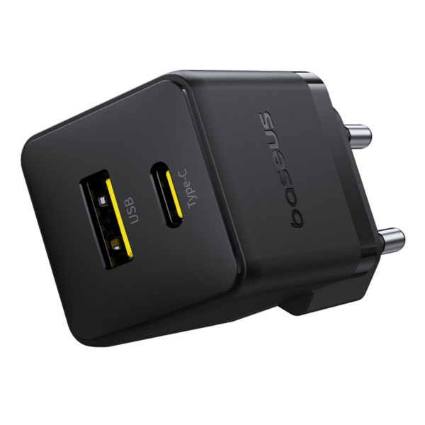 Мережевий зарядник пристрій Baseus Palm Fast Charger C+U 30W EU Cluster Black (with Baseus Mini Білий Cable USB-C to USB-C 60W (20V/3A) 1m)