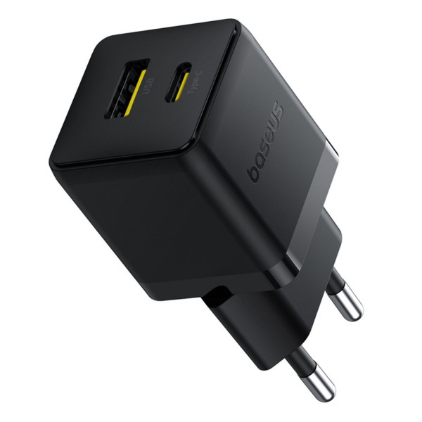 Мережевий зарядник пристрій Baseus Palm Fast Charger C+U 30W EU Cluster Black (with Baseus Mini Білий Cable USB-C to USB-C 60W (20V/3A) 1m)