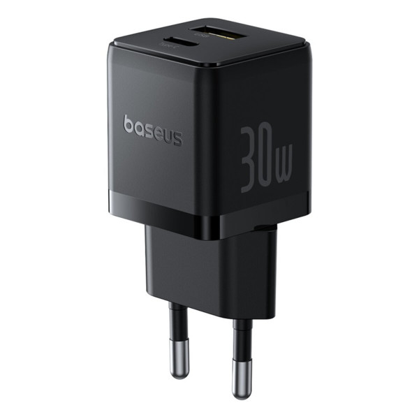 Мережевий зарядник пристрій Baseus Palm Fast Charger C+U 30W EU Cluster Black (with Baseus Mini Білий Cable USB-C to USB-C 60W (20V/3A) 1m)