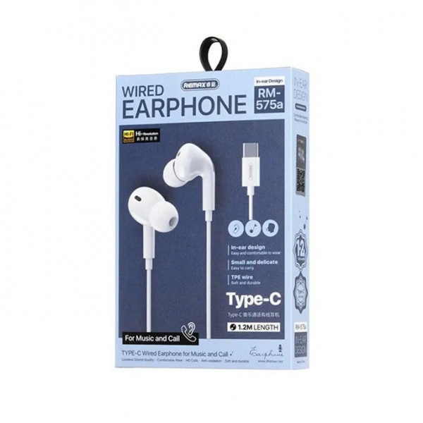 Навушники дротові REMAX Wired Earphones for Music and Call RM-575/a/i (Type-C) White (6954851234708)