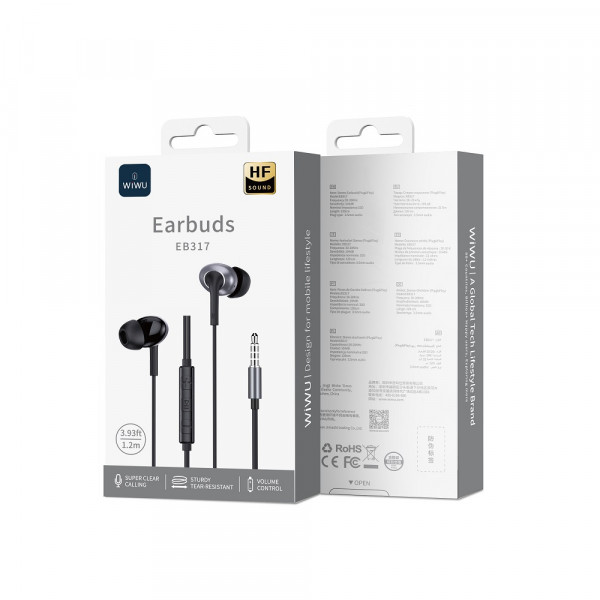 Навушники WIWU 3.5mm Stereo Wired Earbuds EB317 Black (6977703656640)