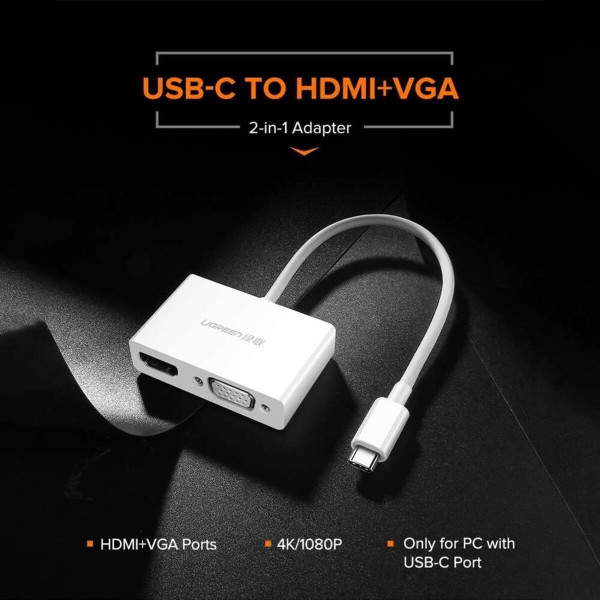 UGREEN USB Type C to HDMI + VGA Converter (Білий)