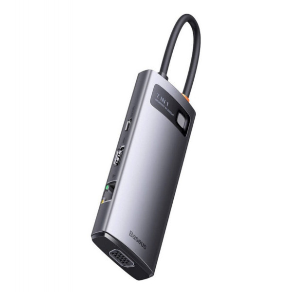 USB-хаб Baseus Metal Gleam Series 7-in-1 Multifunctional Type-C HUB Docking Station Gray （Type-C to HDMI*1+USB3.0*3+PD*1+VGA*1+RJ45*1）