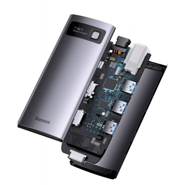 USB-хаб Baseus Metal Gleam Series 7-in-1 Multifunctional Type-C HUB Docking Station Gray （Type-C to HDMI*1+USB3.0*3+PD*1+VGA*1+RJ45*1）