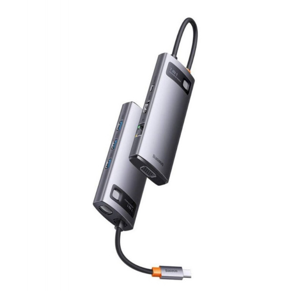 USB-хаб Baseus Metal Gleam Series 7-in-1 Multifunctional Type-C HUB Docking Station Gray （Type-C to HDMI*1+USB3.0*3+PD*1+VGA*1+RJ45*1）