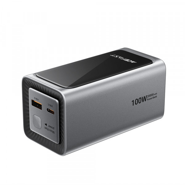 Зовнішній акумулятор ACEFAST M33-20000 100W fast charging power bank with cable and TFT display metal gray (6974316286363)