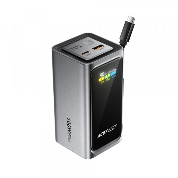 Зовнішній акумулятор ACEFAST M33-20000 100W fast charging power bank with cable and TFT display metal gray (6974316286363)