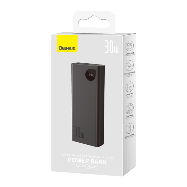 Зовнішній акумулятор Baseus Adaman Metal Digital Display Fast charge Power Bank 20000mAh 30W（2021 Editon）Tarnish