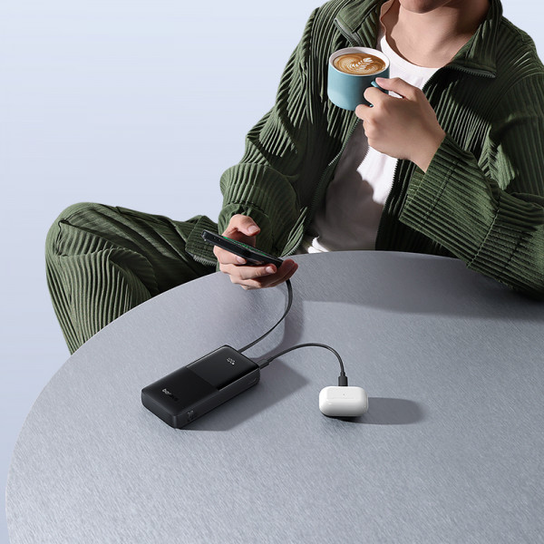 Зовнішній акумулятор Baseus Bipow 2 Digital Display Power Bank With Built-in USB-C Cable 20000mah 20W Cluster Black (P10077101113-01)