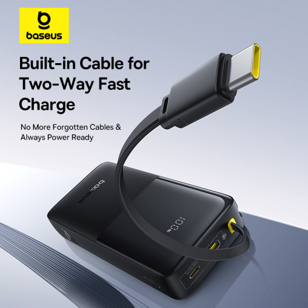 Зовнішній акумулятор Baseus Bipow 2 Digital Display Power Bank With Built-in USB-C Cable 20000mah 20W Cluster Black (P10077101113-01)