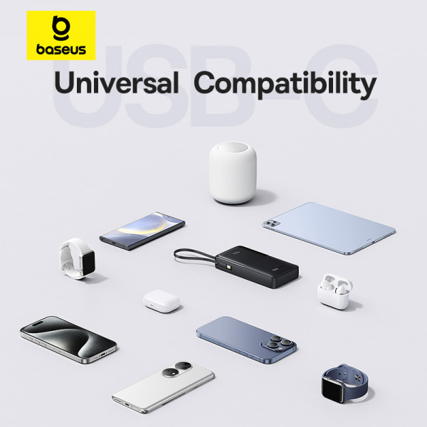 Зовнішній акумулятор Baseus Bipow 2 Digital Display Power Bank With Built-in USB-C Cable 20000mah 20W Cluster Black (P10077101113-01)