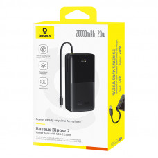 Зовнішній акумулятор Baseus Bipow 2 Digital Display Power Bank With Built-in USB-C Cable 20000mah 20W Cluster Black (P10077101113-01)