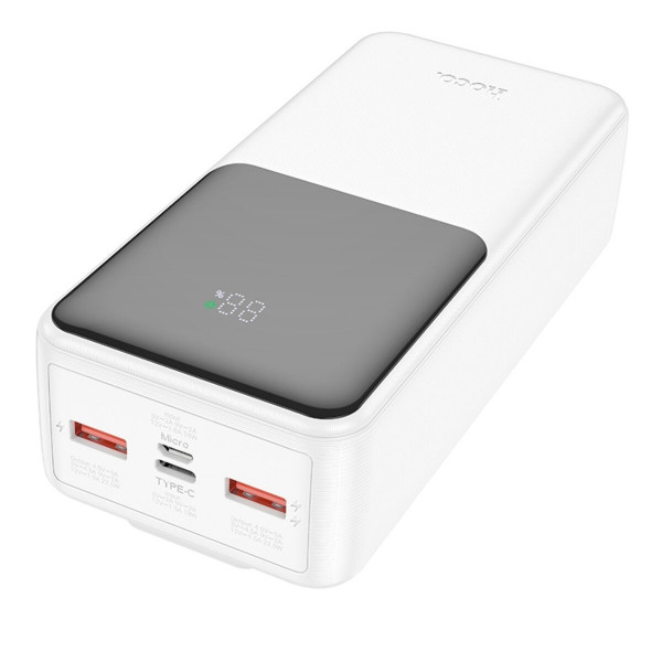 Зовнішній акумулятор HOCO J119B Sharp charger 22.5W+PD20 fully compatible power bank with digital display and cable(30000mAh) White
