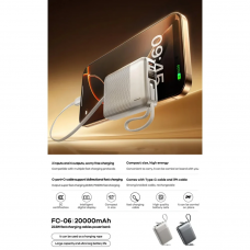 Зовнішній акумулятор REMAX 22.5W Fast Charging Cables Power Bank 20000mAh FC-06 grey (6954851238874)