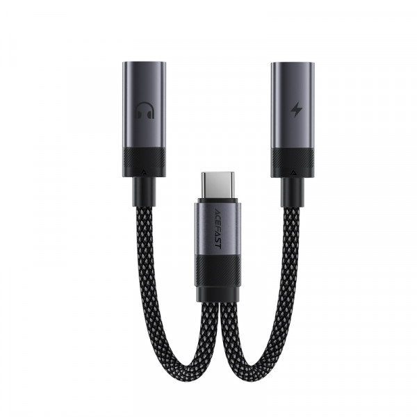 Аудіокабель ACEFAST J14 USB-C 2-in-1 charging audio adapter Black (6974316285823)