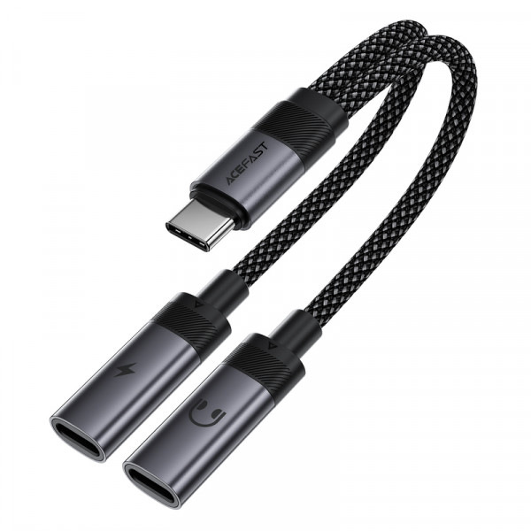 Аудіокабель ACEFAST J14 USB-C 2-in-1 charging audio adapter Black (6974316285823)