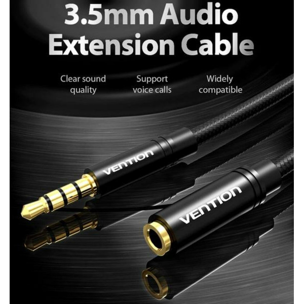 Аудіокабель Vention Cotton Braided 3.5mm Audio Extension Cable 5M Black Metal Type (VAB-B06-B500-M)