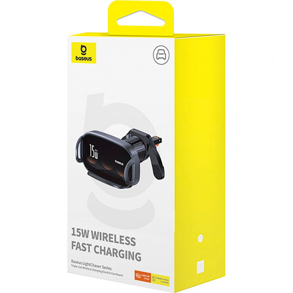 Автомобільний тримач з БЗП Baseus LightChaser Series Triple-Coil Wireless Charging Electric Car Mount Cluster Чорний
