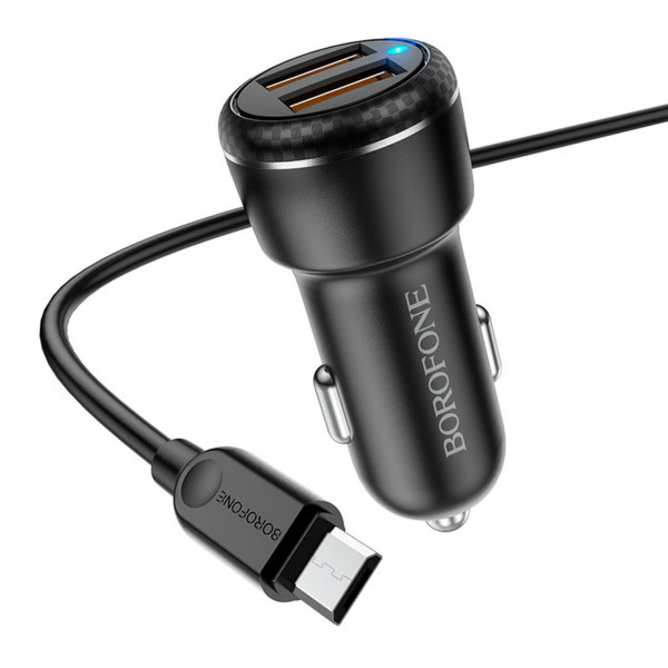 Автомобільний зарядний пристрій BOROFONE BZ17 Core dual port QC3.0 car charger set(Micro) 18W