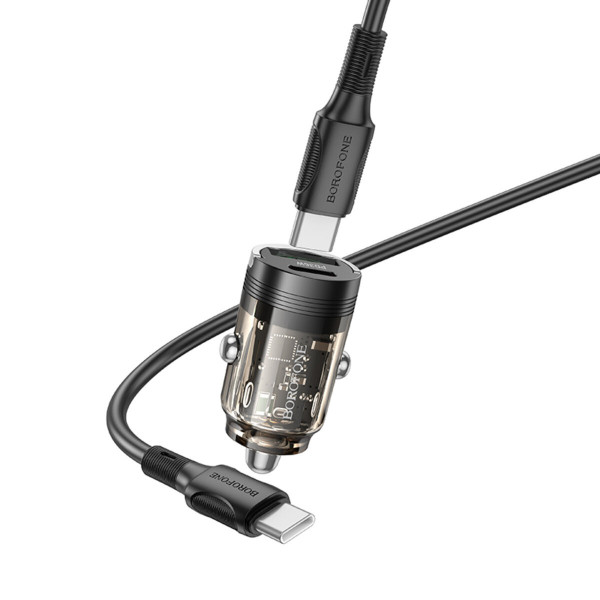Автомобільний зарядний пристрій BOROFONE BZ29A Talented PD36W+QC3.0 car charger set(Type-C to Type-C) Чорний