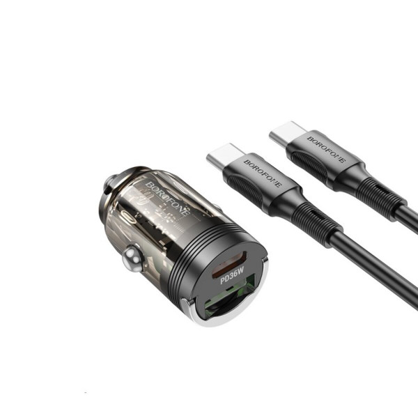Автомобільний зарядний пристрій BOROFONE BZ29A Talented PD36W+QC3.0 car charger set(Type-C to Type-C) Чорний