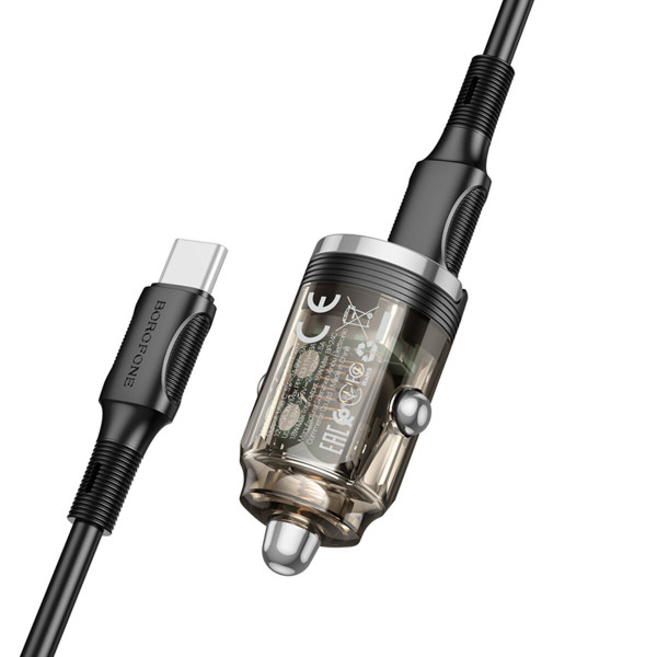 Автомобільний зарядний пристрій BOROFONE BZ29A Talented PD36W+QC3.0 car charger set(Type-C to Type-C) Чорний