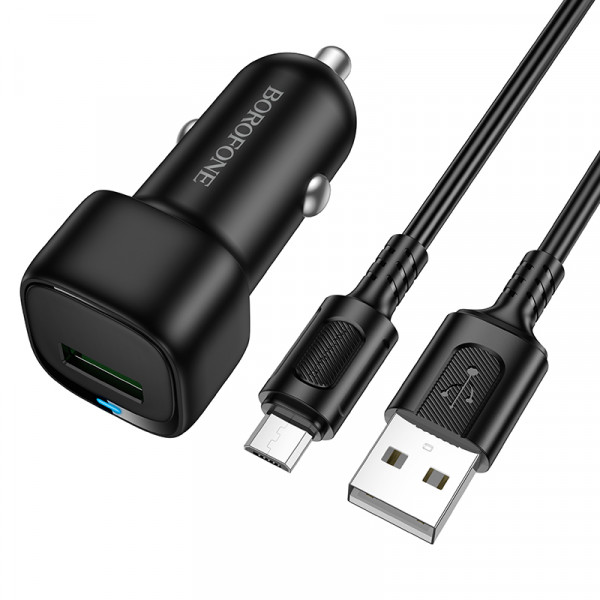 Автомобільний зарядний пристрій BOROFONE BZ34 Cloud single port QC3.0 car charger set(Micro) Black (6941991122279)