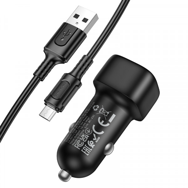 Автомобільний зарядний пристрій BOROFONE BZ34 Cloud single port QC3.0 car charger set(Micro) Black (6941991122279)