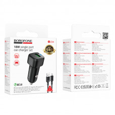 Автомобільний зарядний пристрій BOROFONE BZ34 Cloud single port QC3.0 car charger set(Micro) Black (6941991122279)