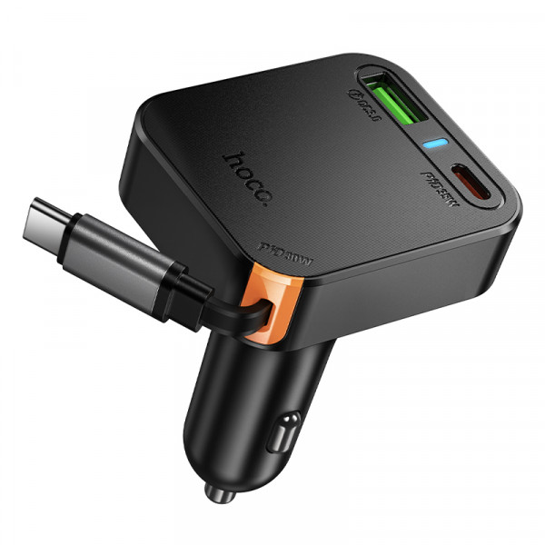 Автомобільний зарядний пристрій HOCO NZ18 Guardian PD65W(2C1A) car charger with retractable cable Black (6942007658546)