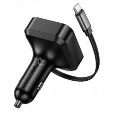 Автомобільний зарядний пристрій HOCO NZ18 Guardian PD65W(2C1A) car charger with retractable cable Black (6942007658546)