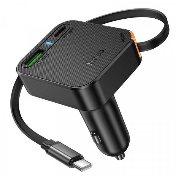 Автомобільний зарядний пристрій HOCO NZ18 Guardian PD65W(2C1A) car charger with retractable cable Black (6942007658546)