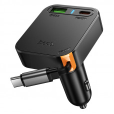 Автомобільний зарядний пристрій HOCO NZ18 Guardian PD65W(2C1A) car charger with retractable cable Black (6942007658546)
