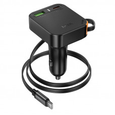 Автомобільний зарядний пристрій HOCO NZ18 Guardian PD65W(2C1A) car charger with retractable cable Black (6942007658546)